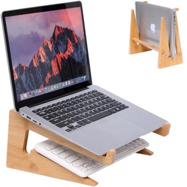 Imagem de YOCAHAOY Suporte vertical de madeira para laptop de 13 a 18,5 polegadas, suporte de bambu para mesa, suporte para laptop compatível com MacBook Air Pro/Dell XPS/Surface pro/HP/Pixelbook/Lenovo, mais