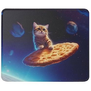 Imagem de Pawpy Mate - Mouse pad de gato curioso voando uma pizza no espaço astronauta - presentes espaciais gato mãe gato pai mousepad - presentes para amantes de gatos - tapete de mouse engraçado decoração de