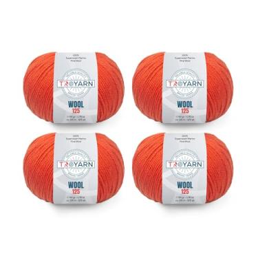 Imagem de Troyarn Lã 125 (pacote com 4 novelos) 100% lã fina de merino superwash peso penteado leve #3 fio macio de tricô e crochê para crochê e tricô (10 x 50 ml)/(4 x 125 jardas) (10918 - romã)