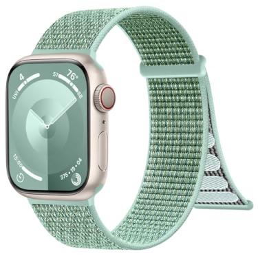 Imagem de IMIVIO Pulseiras esportivas de nylon compatíveis com relógio Apple 40 mm, 44 mm, 45 mm, 38 mm, 41 mm, 42 mm, 46 mm e 49 mm, para Apple Watch séries 11/10/9/8/7/6 SE/Ultra 3 2 1 (azul)