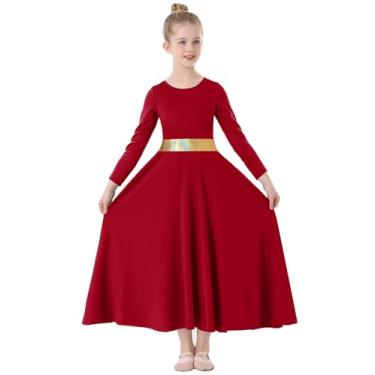 Imagem de TLMNU Vestido de dança de louvor para meninas, dourado, metálico, adoração litúrgica, roupão de igreja, fantasia lírica, 10 vinho tinto, 5-6 Anos