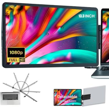 Imagem de Extensor de tela para laptop – Monitor portátil rotativo de 360° | Extensor de monitor de laptop dobrável de 13,3 polegadas com USB-C e Mini HDMI, Plug and Play para Mac, PC e Android