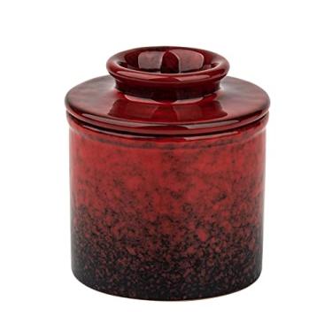 Imagem de dgudgu Cerâmica Butter Keeper Crock Manteiga Crock Vermelho Prato de Manteiga Francesa Manteiga Crock para Balcão com Água Suporte de Manteiga de Cerâmica Copo para Deixar No Balcão