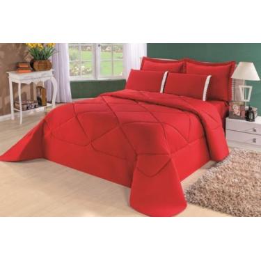 Imagem de Kit Edredom Casal Queen + Lençol Conforto Dupla Face  6pçs Vermelho - 