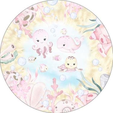 Imagem de Painel De Festa Redondo 1,50x1,50 - Fundo do Mar Rosa com Bege 041 - V