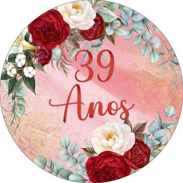 Imagem de Painel De Festa Redondo 1,50x1,50 - Efeito Mármore Floral 39 Anos 282 