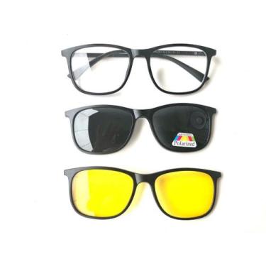 Imagem de Armação para Óculos de Grau + 2 Lentes Clip On Noturna e Solar Modelo 