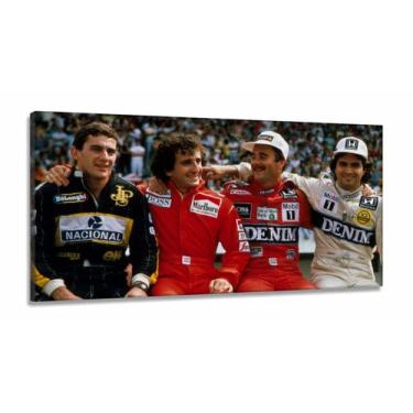 Imagem de Quadro Decorativo Senna Pique Prost Mansel em Tecido Canvas 130x60 - W