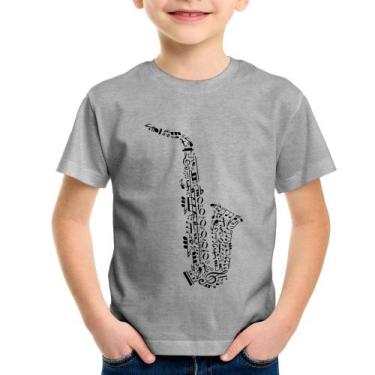 Imagem de Camiseta Infantil Saxofone Notas Musicais - Foca na Moda, Cinza, 8