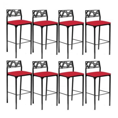 Imagem de Kit 8 banquetas Luiza material sintético vermelho-Gat Magazine