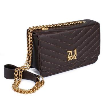 Imagem de Bolsa Transversal Feminina Quadrada Baú Alça de Corrente Clutch Marrom