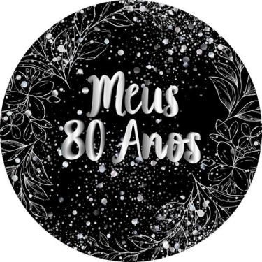 Imagem de Painel De Festa Redondo 1,50x1,50 - Fundo Preto Folhagens Efeito Brilh