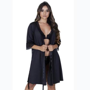 Imagem de Robe Curto Com Renda Vellfer VF-45 Microfibra, Preto, M