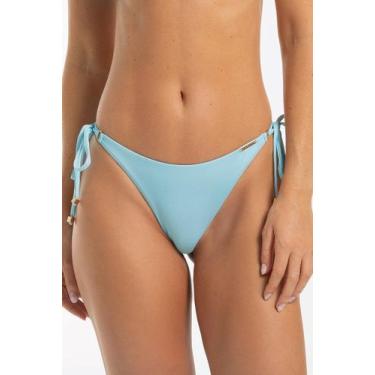 Imagem de Calcinha Biquíni com Laço e Argola Lisa - Cor De Cacau, M, Azul crista