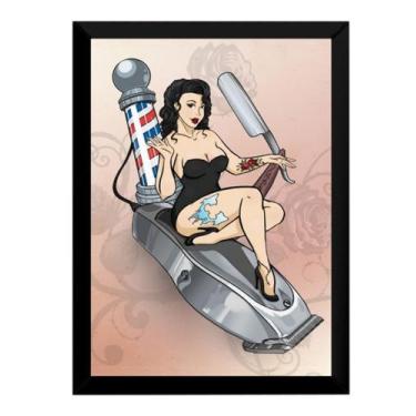 Imagem de Poster Moldurado Barbeira Barbe Shop Arte Girl Quadro - Fanarte