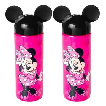 Imagem de 2 Garrafinhas da Minnie com Orelhas Rosa Estampada 500ml - Plasútil