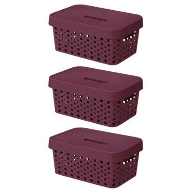 Imagem de Kit 3 Cestos Organizadores com Tampa 4,5 Litros 26x18x11 Caixa Organiz