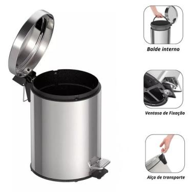 Imagem de Lixeira Inox 5 Litros Pedal Basculante Tramontina Cesto Interno , Prat