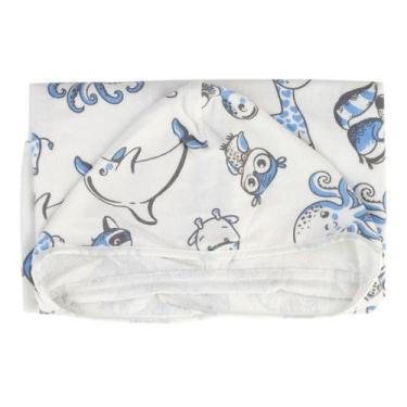 Imagem de Toalha de Banho Bebê com Capuz 100% Algodão Teka, Branco e Azul