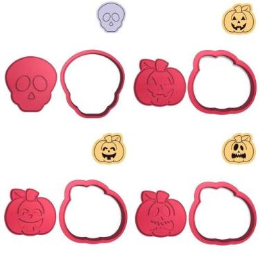 Imagem de Kit 4 Cortadores Caveirinha Abóboras - DOCE IMPRESSO, 8,0cm