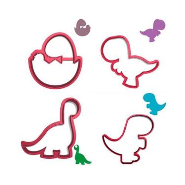 Imagem de Kit 4 Cortadores Dino Trex Baby Pezinho Braquiossauro - Doce Impresso,