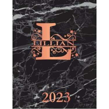 Imagem de Lillian: 2023. Personalized Name Weekly Planner Diary 2023. Monogram Letter L Notebook Planner. Black Marble & Rose Gold Cover. Datebook Calendar Schedule