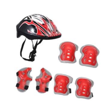 Imagem de simhoa Capacete infantil de bicicleta com joelheiras, engrenagem portátil, skate, capacete de bicicleta para skate, patinação em linha, multiesportes, Preto Vermelho