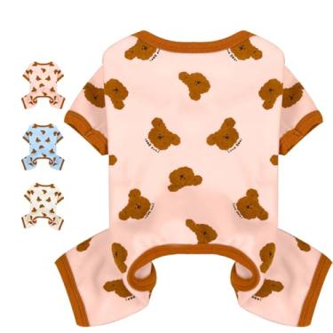 Imagem de Pijamas para cães de tamanho pequeno, roupas macias e elásticas, para cães pequenos, gatos e meninas, fantasia de animal de estimação com estampa de urso fofo, saída de cachorro, buldogue francês,
