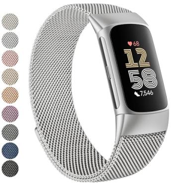 Imagem de Vanjua Pulseira de substituição ajustável para Fitbit Charge 6, feminina, masculina, de aço inoxidável, compatível com Fitbit Charge 6 Fitness Tracker (prata)