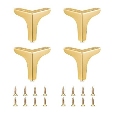 Imagem de CozyCabin Pernas de móveis de metal de 10 cm - Conjunto de 4 pés triangulares de metal modernos resistentes pernas de substituição de móveis dourados para armário mesa armário sofá poltrona otomana