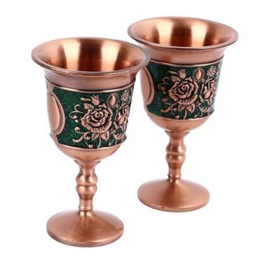 Imagem de Cálice de Vidro de Vinho de Metal Vintage, Estrutura Durável, Cálices de Metal Vintage Atraentes e Elegantes, 2 Peças Em Relevo para Casa para Armário de Vinho (Ouro Rosa (Fundo