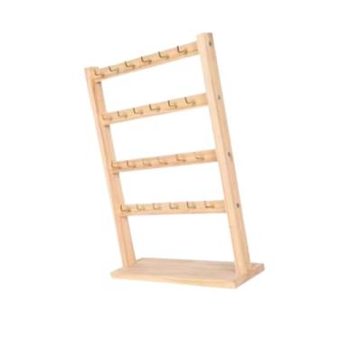 Imagem de Colaxi Brinco de madeira expositor jóias organizador estável com ganchos brinco suporte para pulseiras chaveiros loja de jóias, 4 Níveis