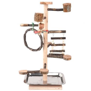 Imagem de HOSUKKO Suporte para Playground de Pássaros, Papagaios, Poleiros de Madeira, Plataforma para Playground de Pássaros, Escada com Copos Alimentadores, Acessórios para Gaiolas de Pássaros, Brinquedos Par