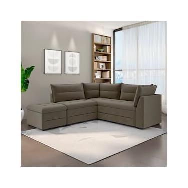 Imagem de Sofá Modular de Canto 4 Lugares Luizzi Quebec com Pufe e Revestimento em Suede – 408cm de Largura