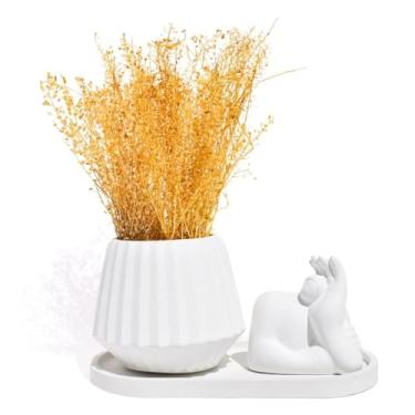 Imagem de Vaso Decorativo Cj 3pçs Diamante Estátua Gigante e Bandeja (Branco)