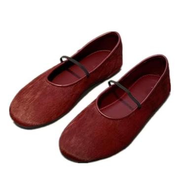 Imagem de Archicolor Sapatos femininos modernos minimalistas sapatos rasos retrô crina de cavalo sapatos de balé sapatos de dança mocassins femininos, Borgonha, 37