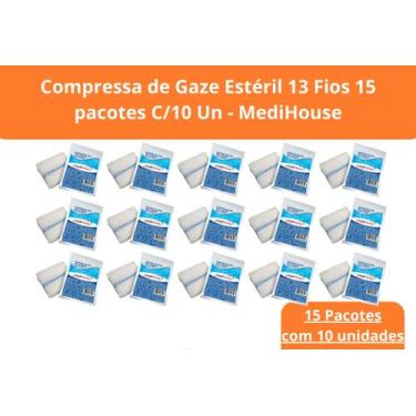 Imagem de Compressa de Gaze Estéril 13 Fios 15 pacotes C/10 Un - MediHouse
