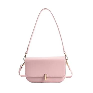 Imagem de Bolsas tiracolo pequenas de couro para mulheres bolsa de ombro no peito moda feminina bolsas e carteiras(Pink)