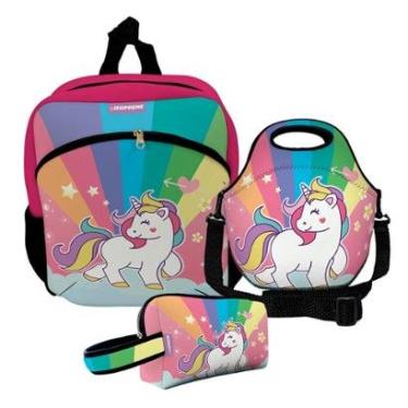 Imagem de Kit Escolar Mochila de Costas + Lancheira + Necessaire Plus – ISOPRENE – Unicórnio Encantado-Unissex