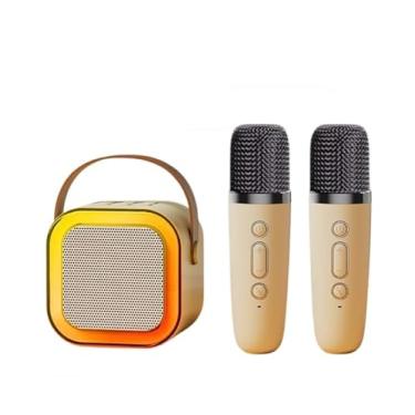 Imagem de Caixa de Som Bluetooth Karaokê Portátil com LED, 6W, 2 Microfones, Bateria 1200mAh (Bege)