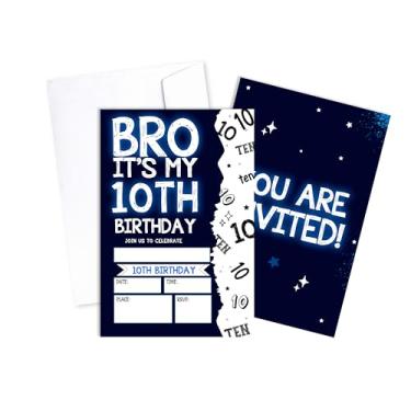 Imagem de OZTEMETY 10th You're Invited Cards Cartões de convites de aniversário, 20 cartões de convite de festa com envelopes, convites de estilo de luz neon dupla face, decorações de festa de aniversário, 08