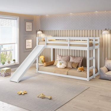 Imagem de Conjunto Beliche Extensível Infantil e Escorregador Family Casatema Branco