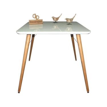 Imagem de Mesa Jantar Pés Palitos Tampo Quadrado Vidro Laqueado 110cm Off White