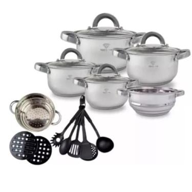 Imagem de Jogo De Panelas Alemã Aço Cirúrgico Tampas De Inox 19pçs - Knakasaki