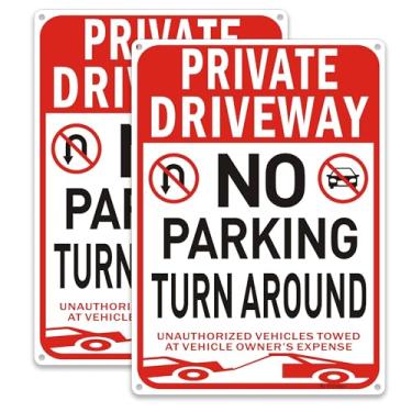 Imagem de Pacote com 2 placas privadas para entrada de automóveis sem estacionamento, 35,5 cm x 25,4 cm, placas de condução privada, sem virar, alumínio refletivo resistente ao desbotamento, impermeável, fácil