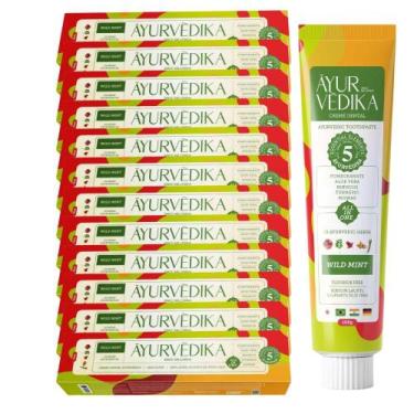 Imagem de Kit 12 Creme Dental Ayurvédico Sem Flúor Wild Mint Natural - Ayurvédik