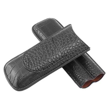Imagem de Suporte para caixa de charuto GRCFUMO, umidor de charuto de viagem com design vintage, umidor de charuto vintage portátil de couro macio para amantes de charutos (Zwart)