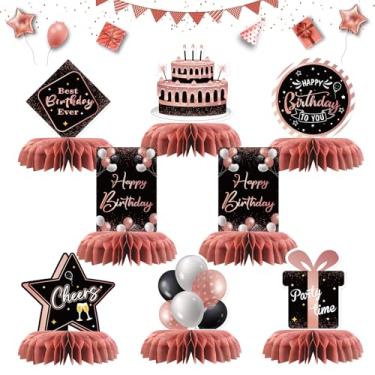 Imagem de INNORU Conjunto de mesa de acrílico para mesa de feliz aniversário, presentes de aniversário, centros de mesa para adultos, crianças, adolescentes, festas de aniversário, conjunto de 2 (ouro rosa)