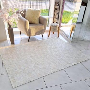 Imagem de Tapet De Couro Quadriculado Natural Bovino 2,00 x 1,50 m (Branco)