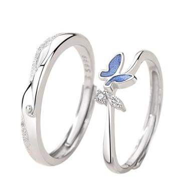 Imagem de Anéis combinando para casais, anéis ajustáveis para casais, alianças de coração romântico combinando com pedras preciosas, conjuntos de anéis de casamento, presentes de Dia dos Namorados para ele e